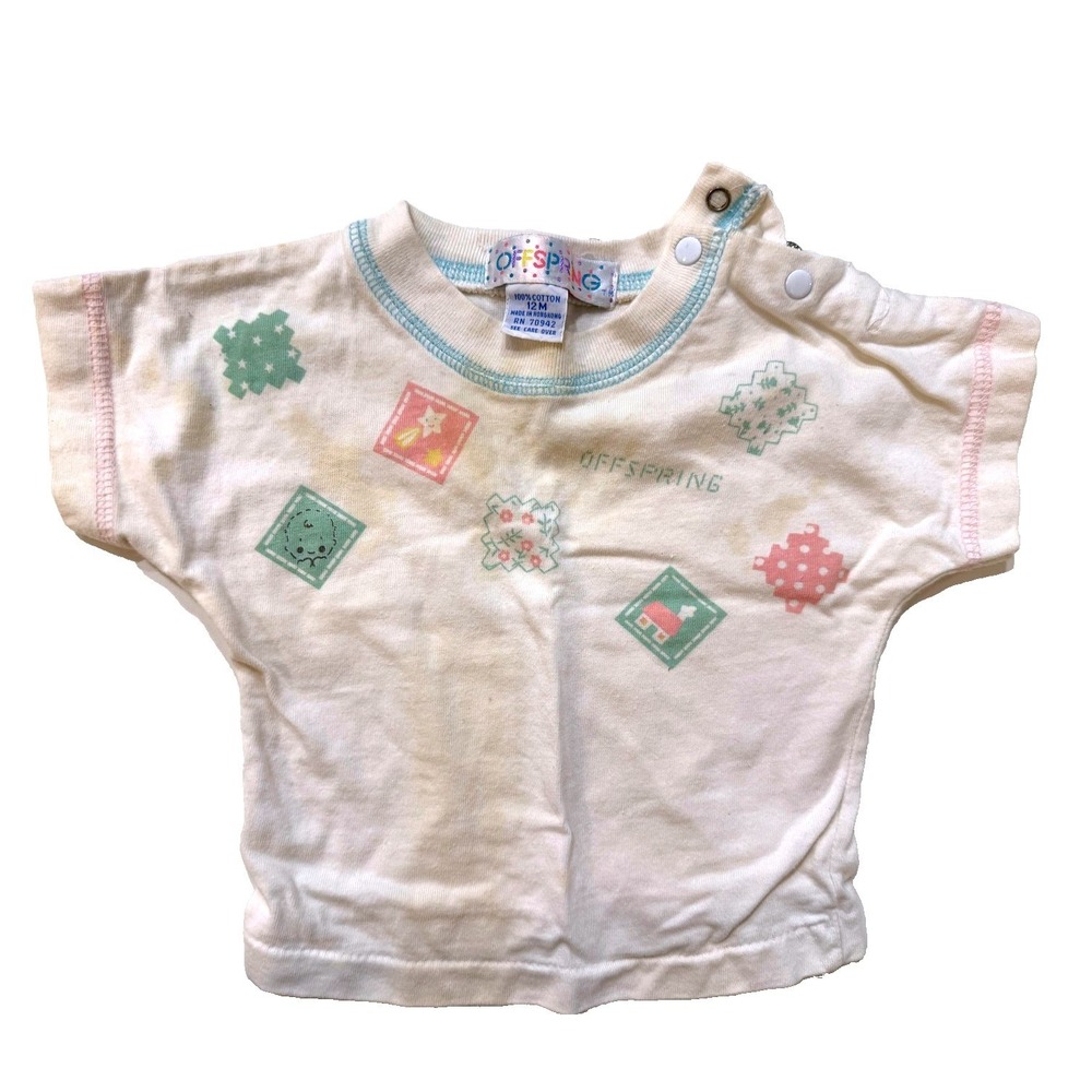 Kidcore 90s Offspring Baby Snap Top Pastel Animal Print Cottagecore Cotton 12M